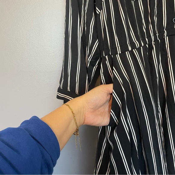 Torrid | Navy & White Stripe Georgette Midi Button Up Shirt Dress sz O - Picture 7 of 13